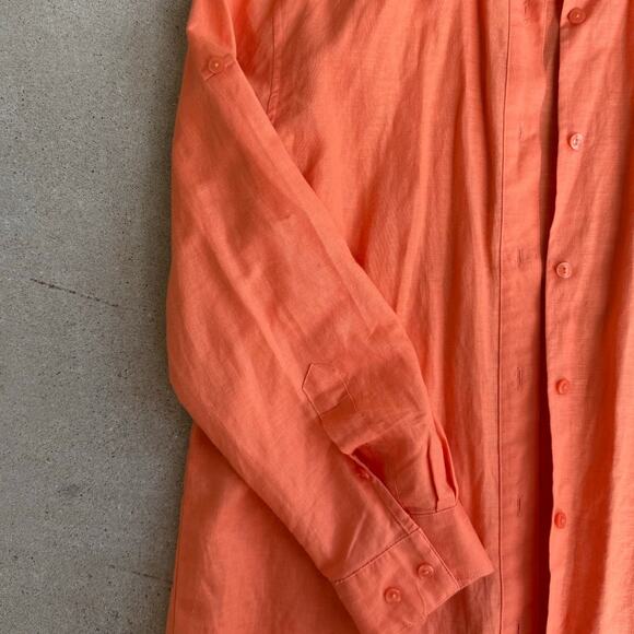Y2K Flowy Linen Costal Coral Orange Jones Wear Button-up Longsleeve Shirt Medium - Picture 4 of 7